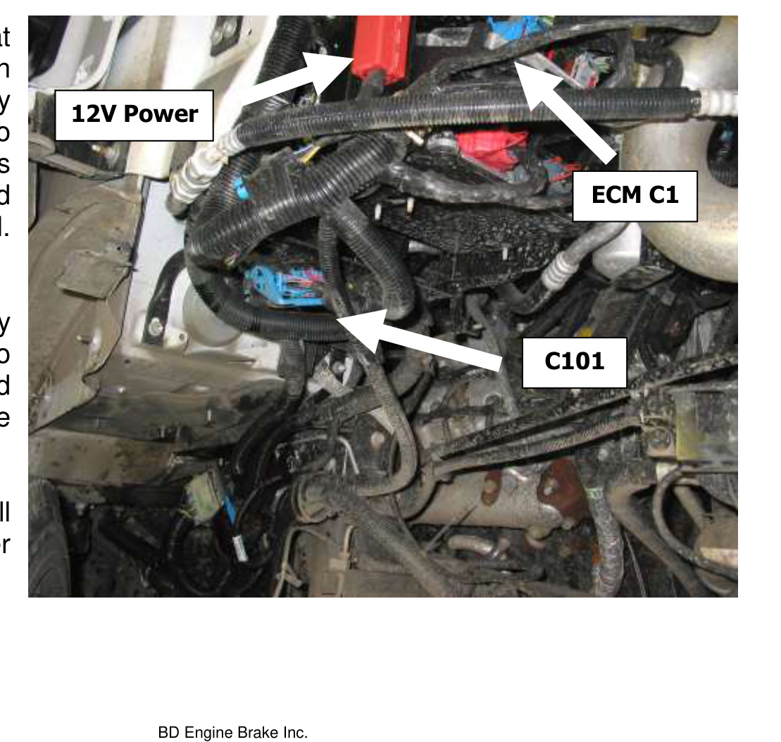 12V power, ECM C1 and C101 connector locations in the engine bay