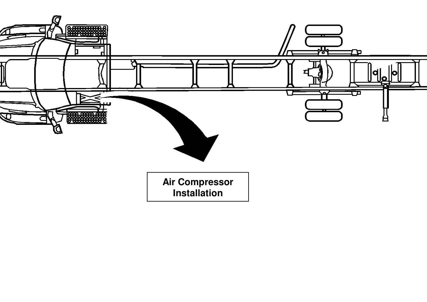 BD air compressor mounting location under the driver-side cab on the frame rail