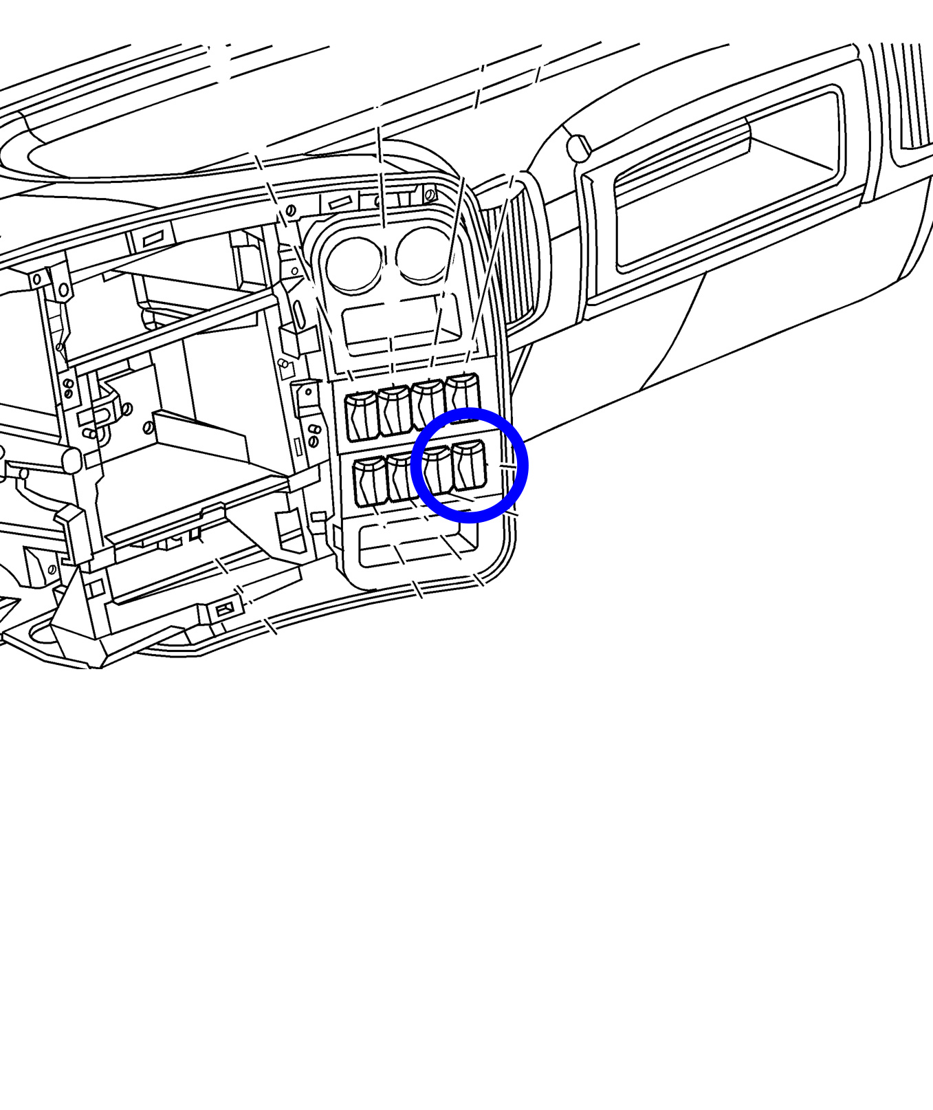 Dash accessory switch panel showing the exhaust brake switch location