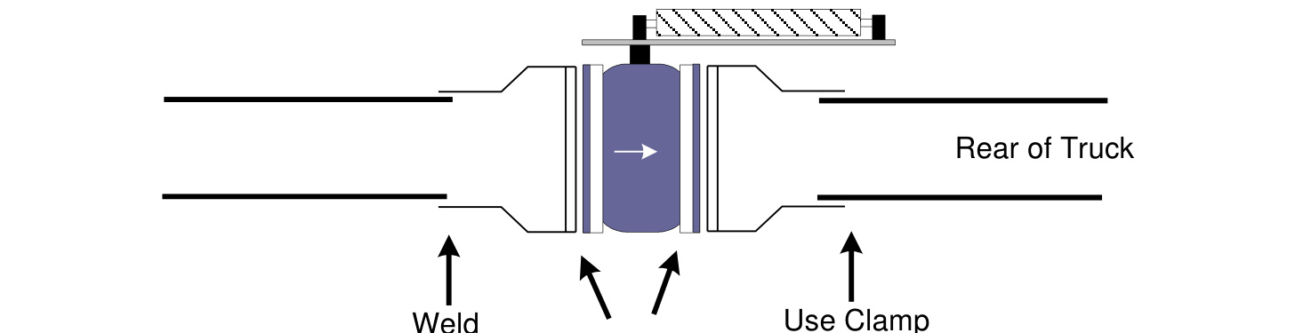 Exhaust brake valve flow direction, weld and clamp locations