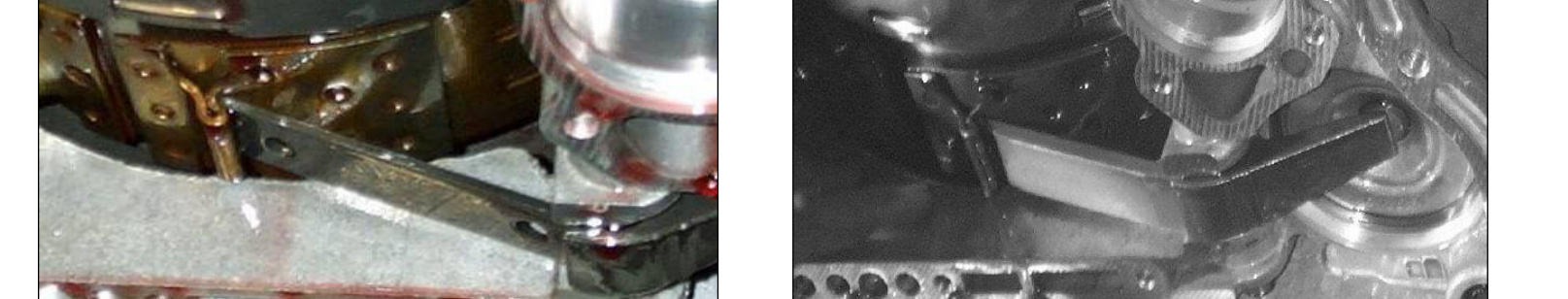 Stock band strut versus new BD heavy-duty band strut in place