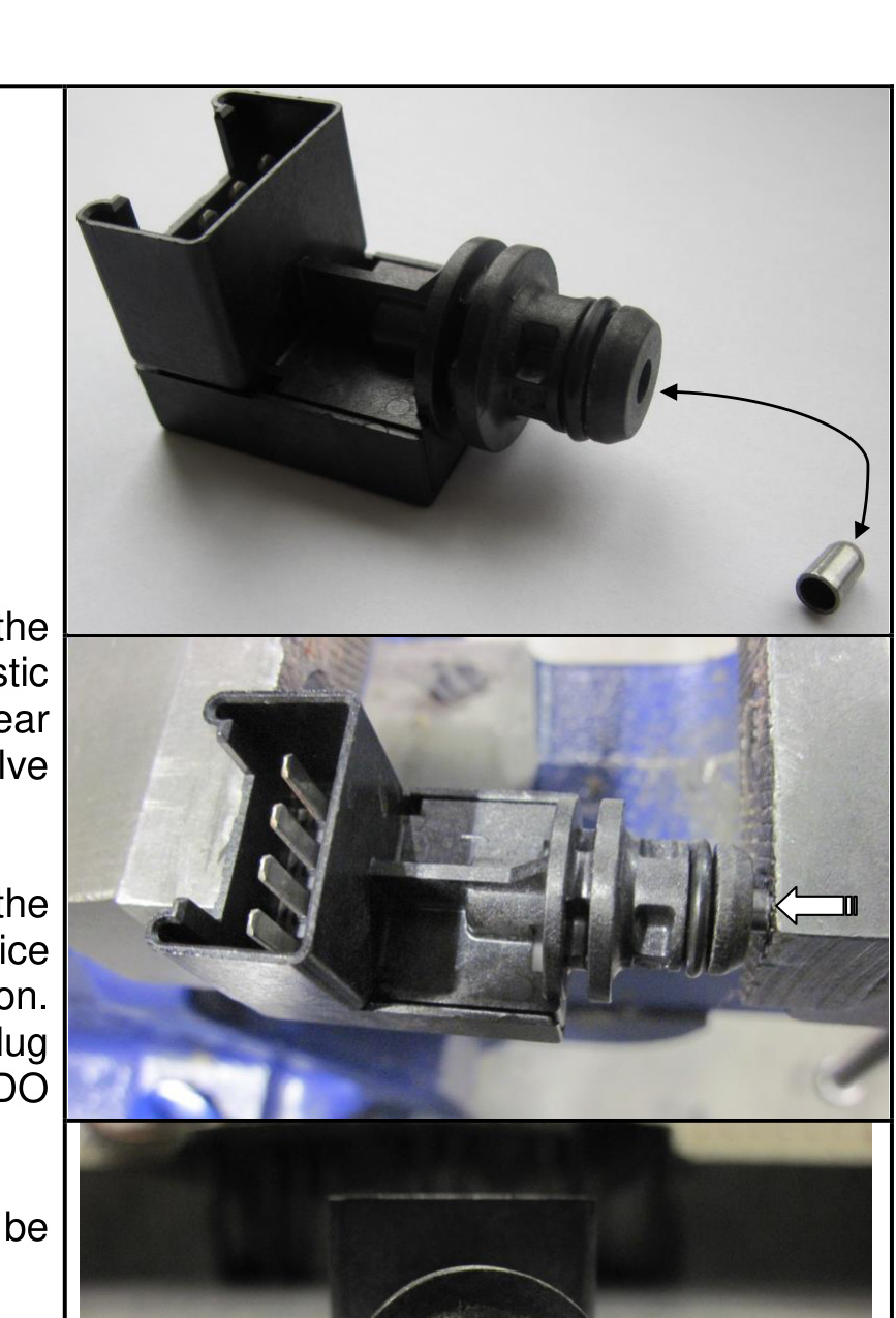 Installing a .040 orifice cup plug into the pressure transducer switch with a vice