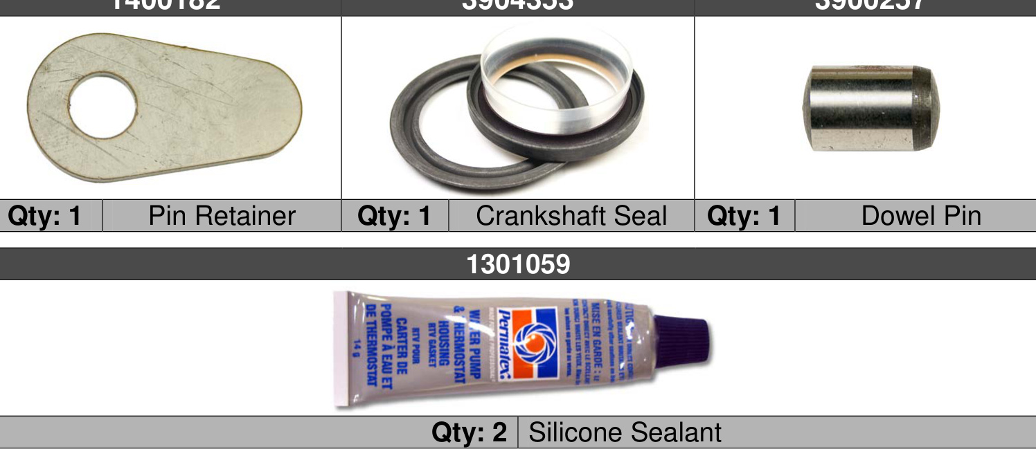 BD Killer Dowel Pin (KDP) Repair Kit Installation &ndash; Dodge Cummins 5.9L &ndash; 24-valve kit contents: pin retainer, crankshaft seal, dowel pin and silicone sealant