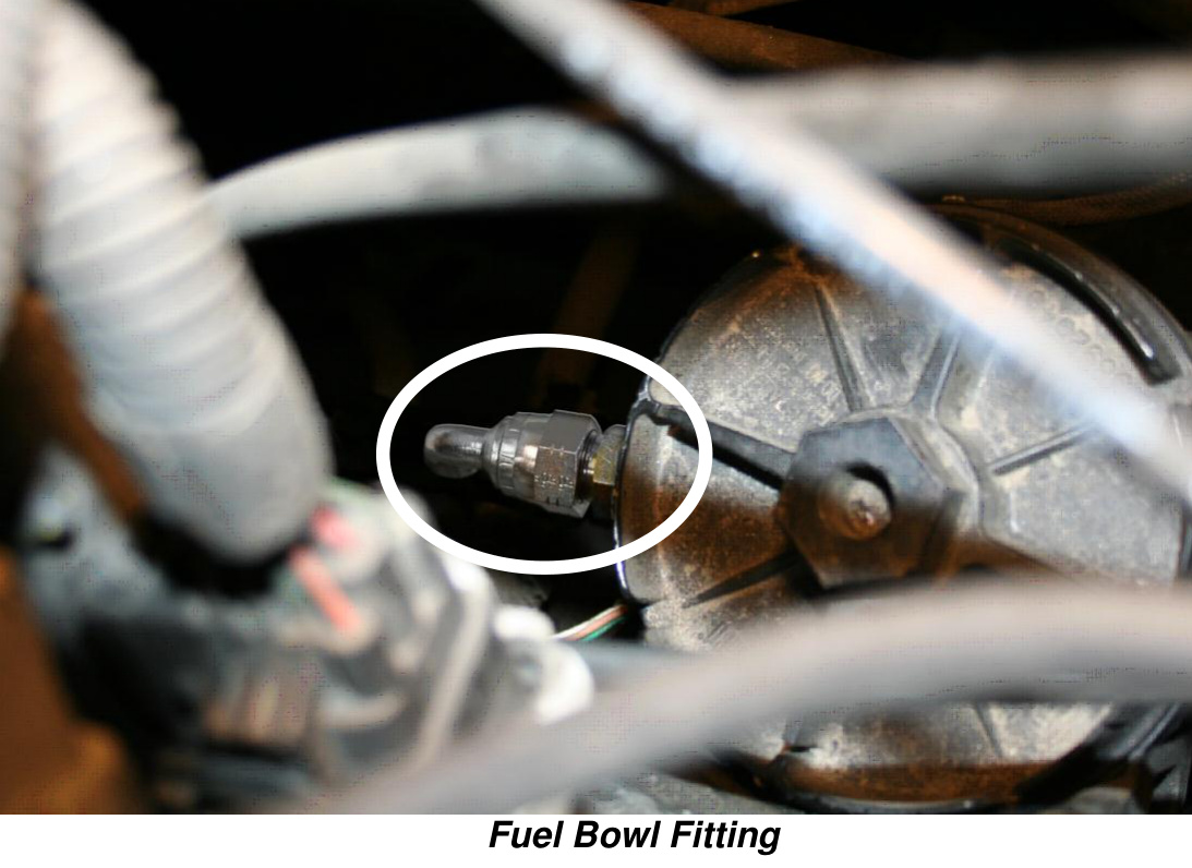 Installed fuel bowl fitting on the fuel filter housing