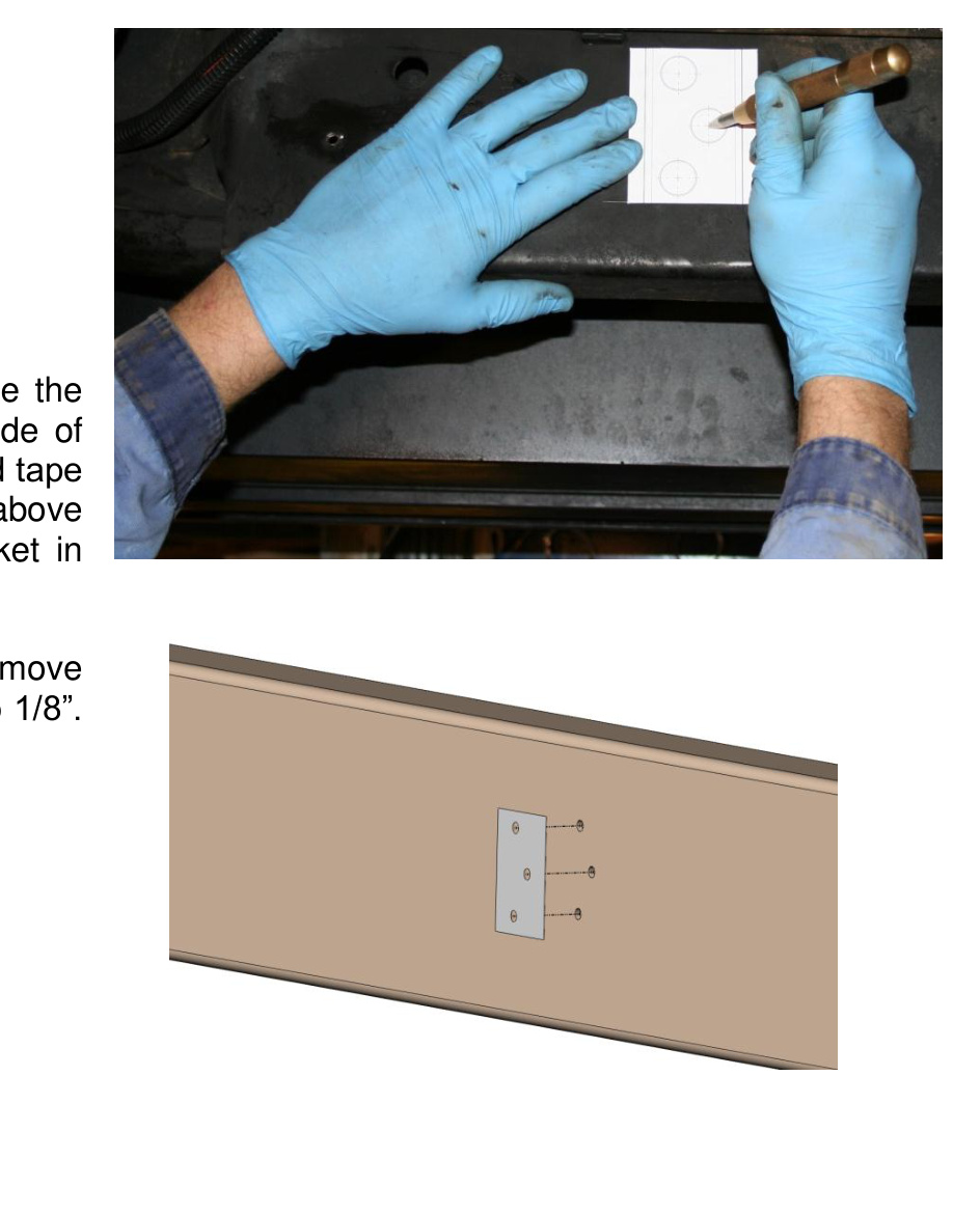 Taping the drill template to the inside of the driver-side frame rail and marking the holes