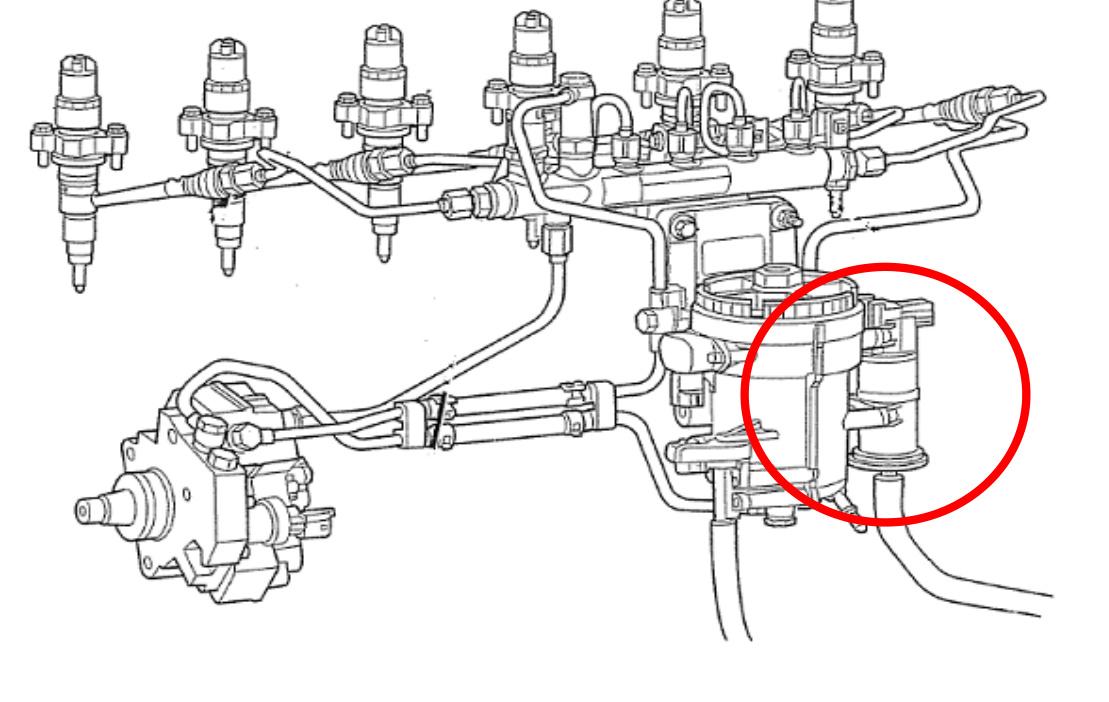 Factory lift pump location on the Cummins engine next to the fuel filter housing