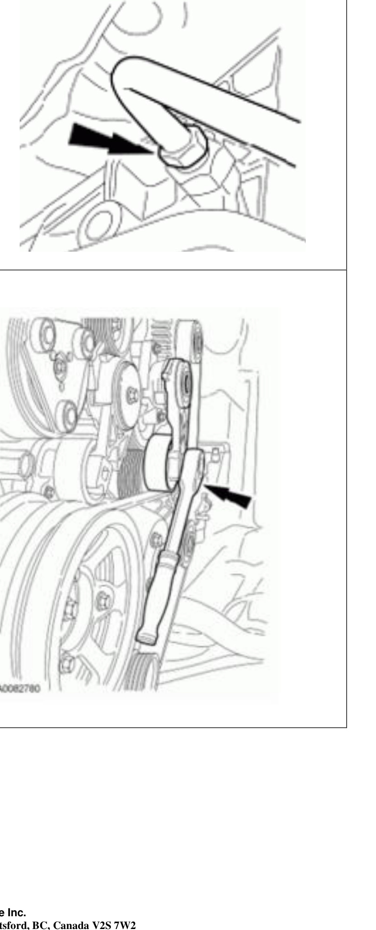 Front transmission cooler tube case fitting and accessory drive belt tensioner