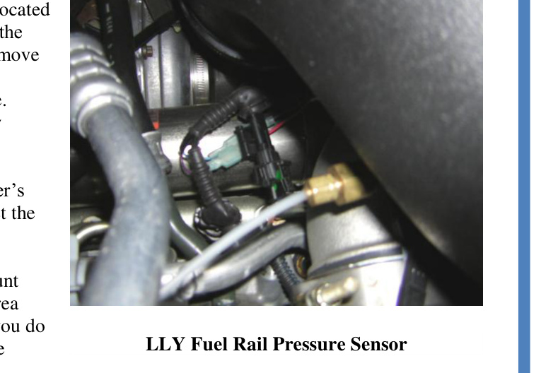 LLY Duramax fuel rail pressure sensor connector under the air intake tube