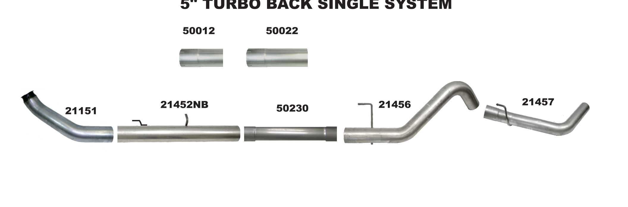 Flo-Pro 5-inch turbo-back single exhaust system layout with labeled pipes (Part #1669)