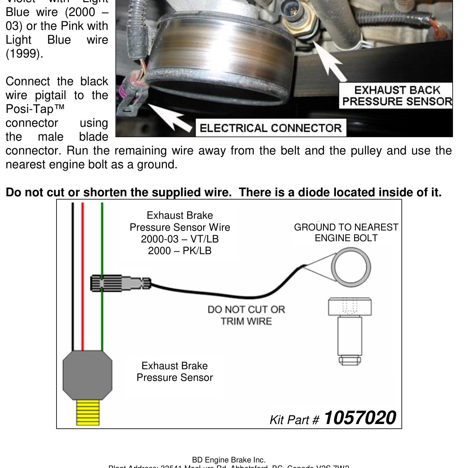 California retrofit kit wiring at the Exhaust Back Pressure sensor with diode