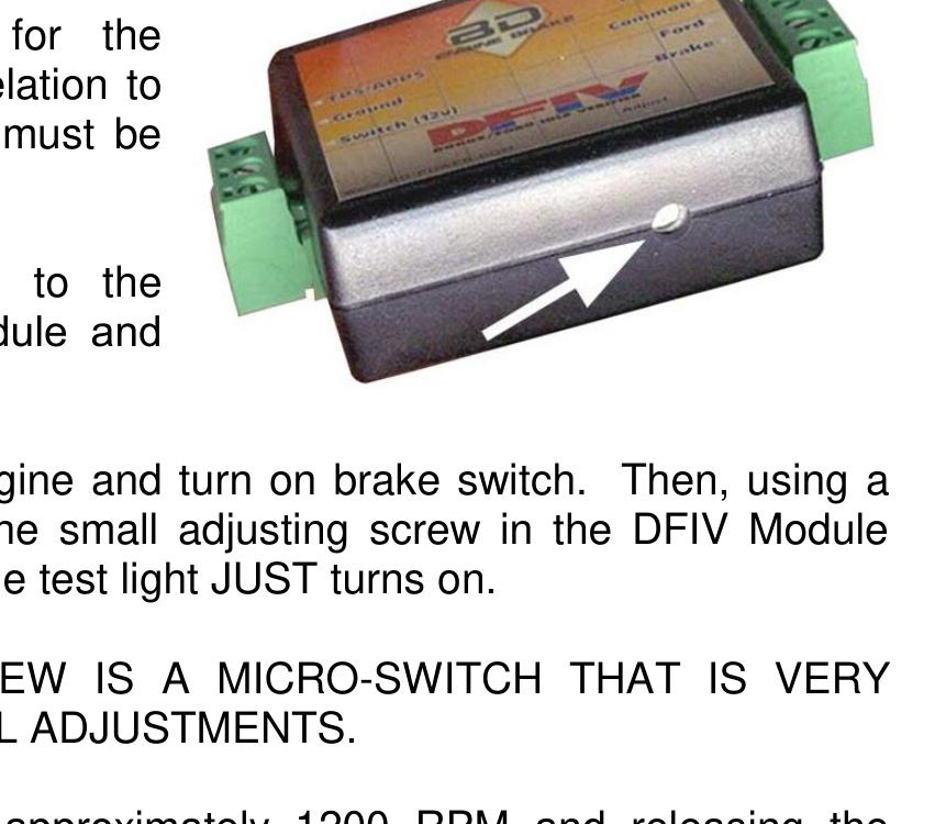 DFIV control module showing the calibration adjusting screw