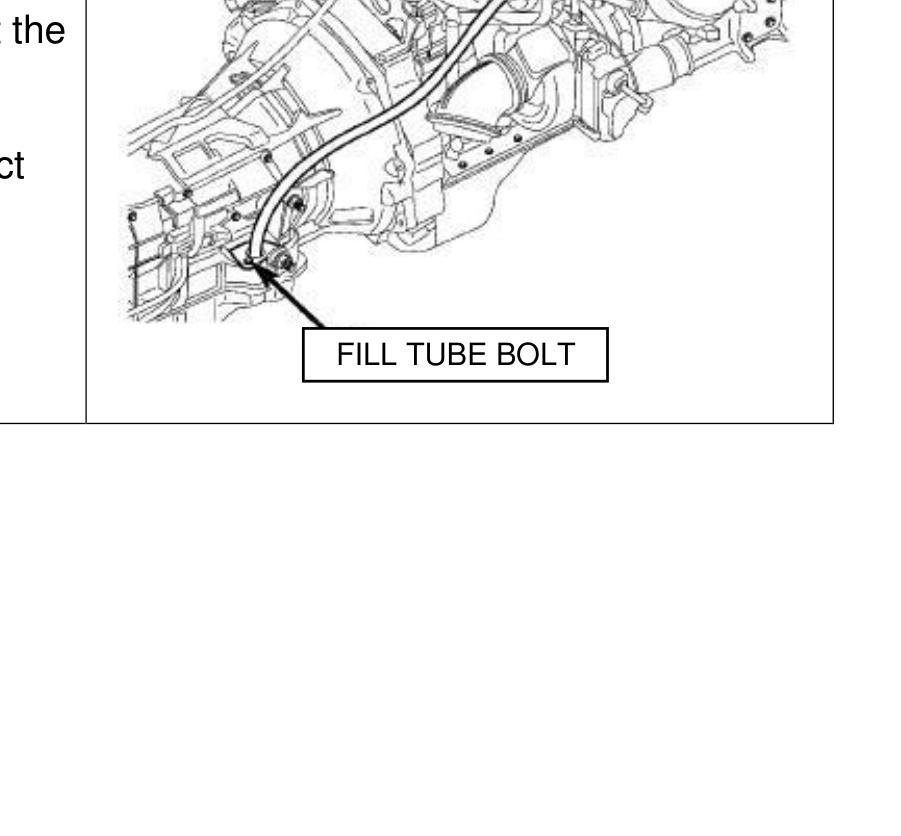 BD 68RFE Transmission Installation – fill tube nut and fill tube bolt location