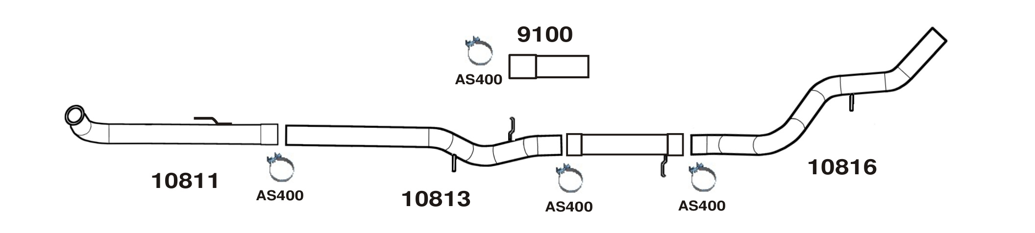 Flo-Pro 4" Turbo-Back Exhaust Installation – 2007-2008 GM Duramax 6.6L – exhaust component layout with part numbers
