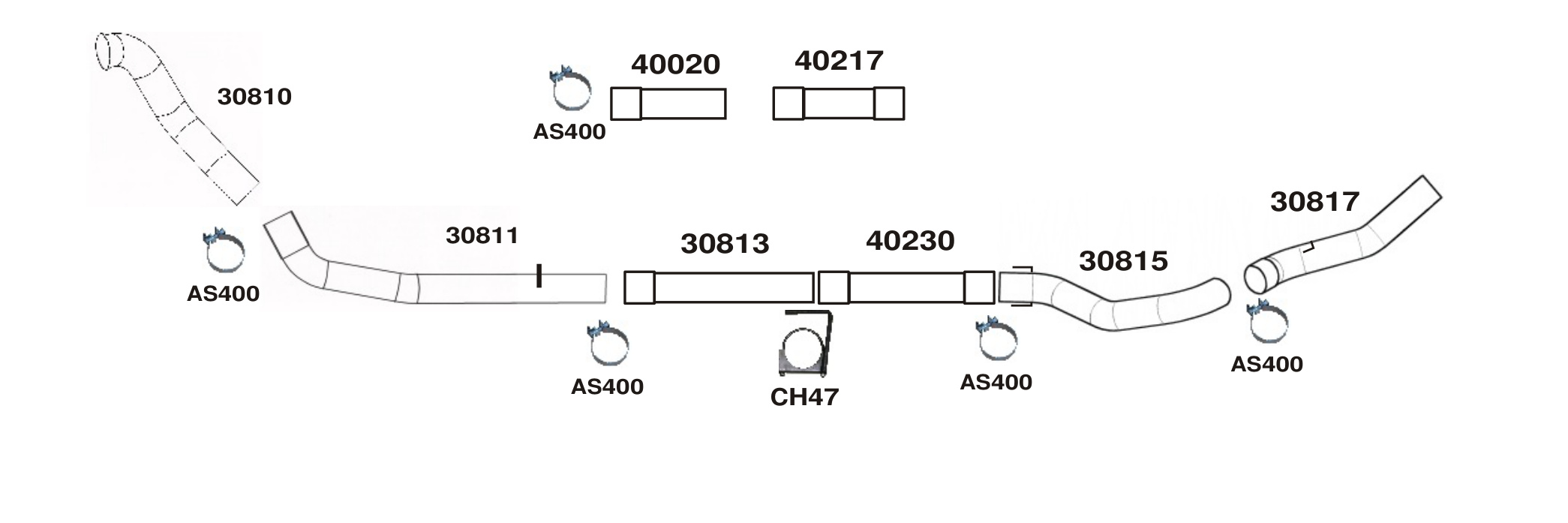 Flo-Pro 4" Turbo-Back Exhaust Installation &ndash; 2008-2009 Ford 6.4L Powerstroke &ndash; parts layout diagram
