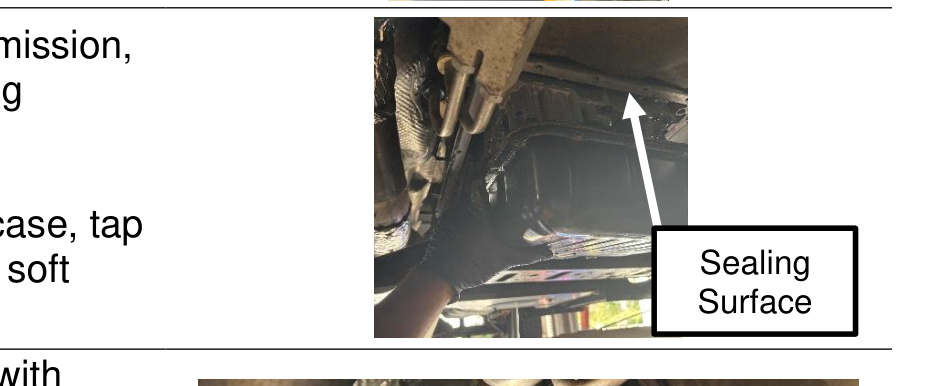 The gasket sealing surface on the transmission case after the pan is removed