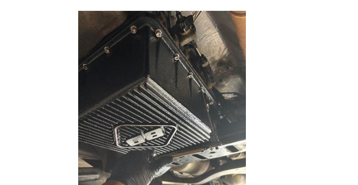 BD HD transmission pan installed and torqued to the transmission case