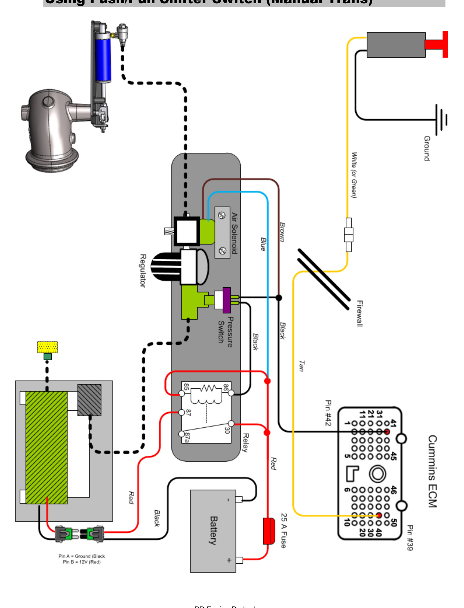 Wiring and plumbing diagram for 2006-2007 Dodge using the push-pull shifter switch