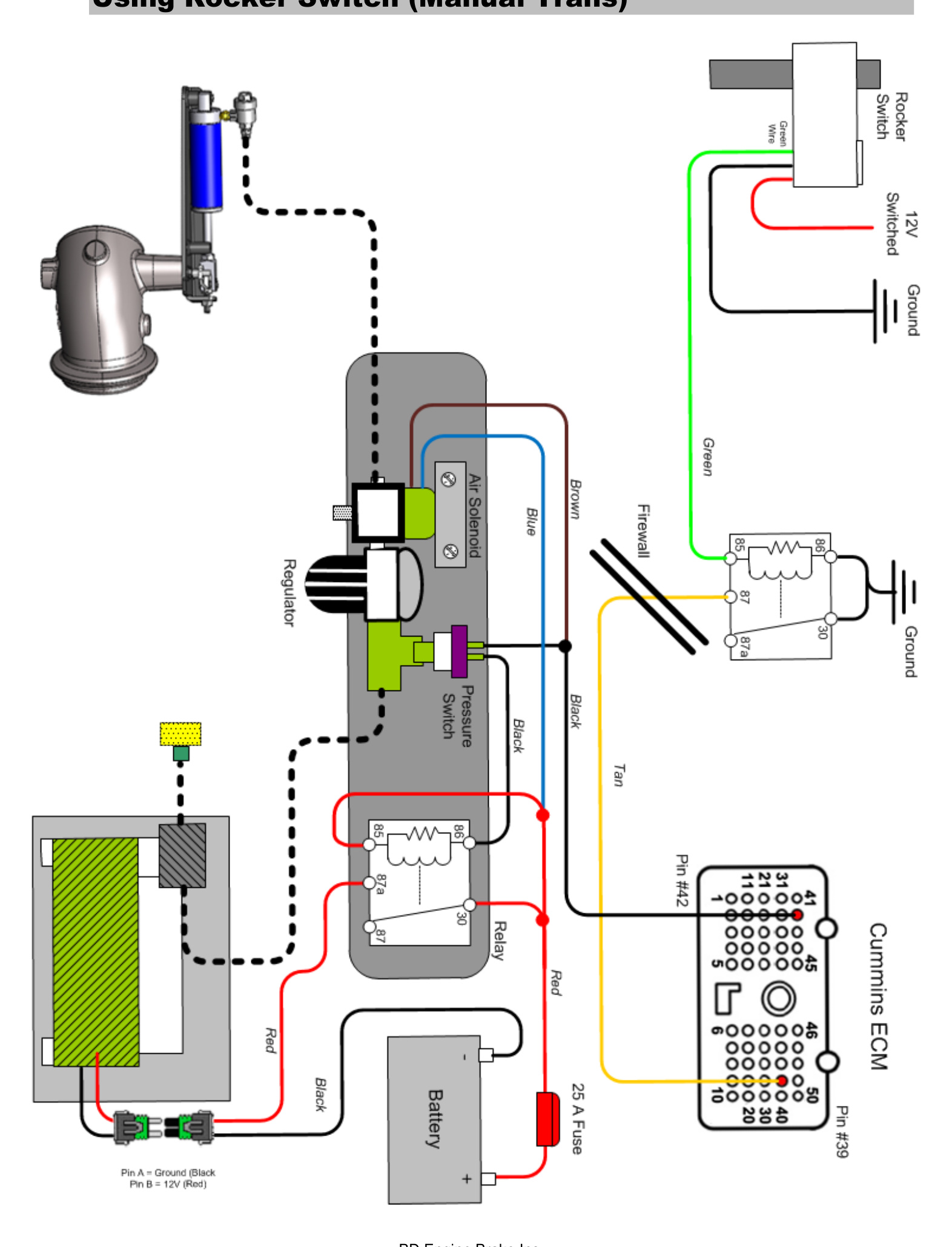 Wiring and plumbing diagram for 2006-2007 Dodge using the rocker switch