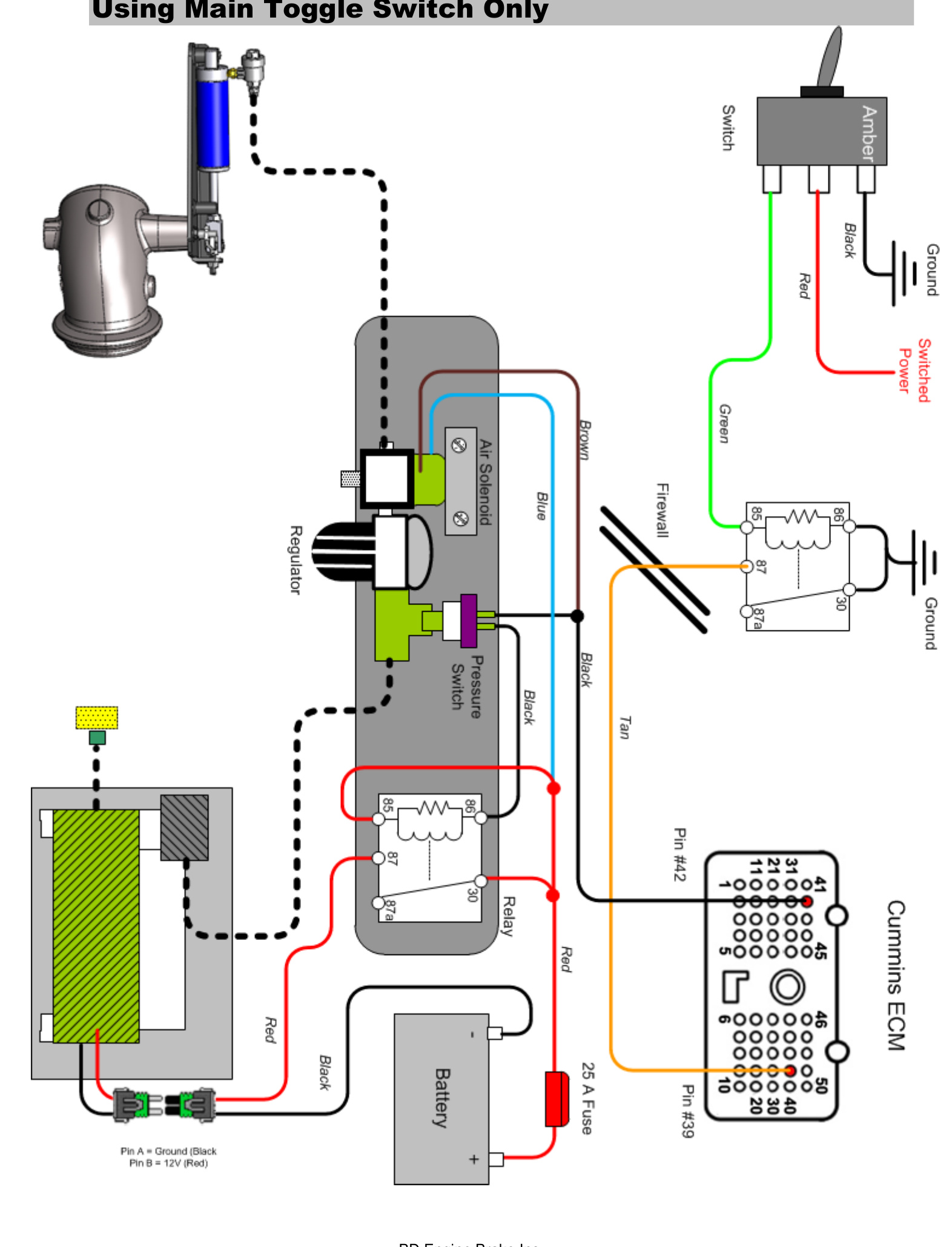 Wiring and plumbing diagram for 2006-2007 Dodge using the main toggle switch