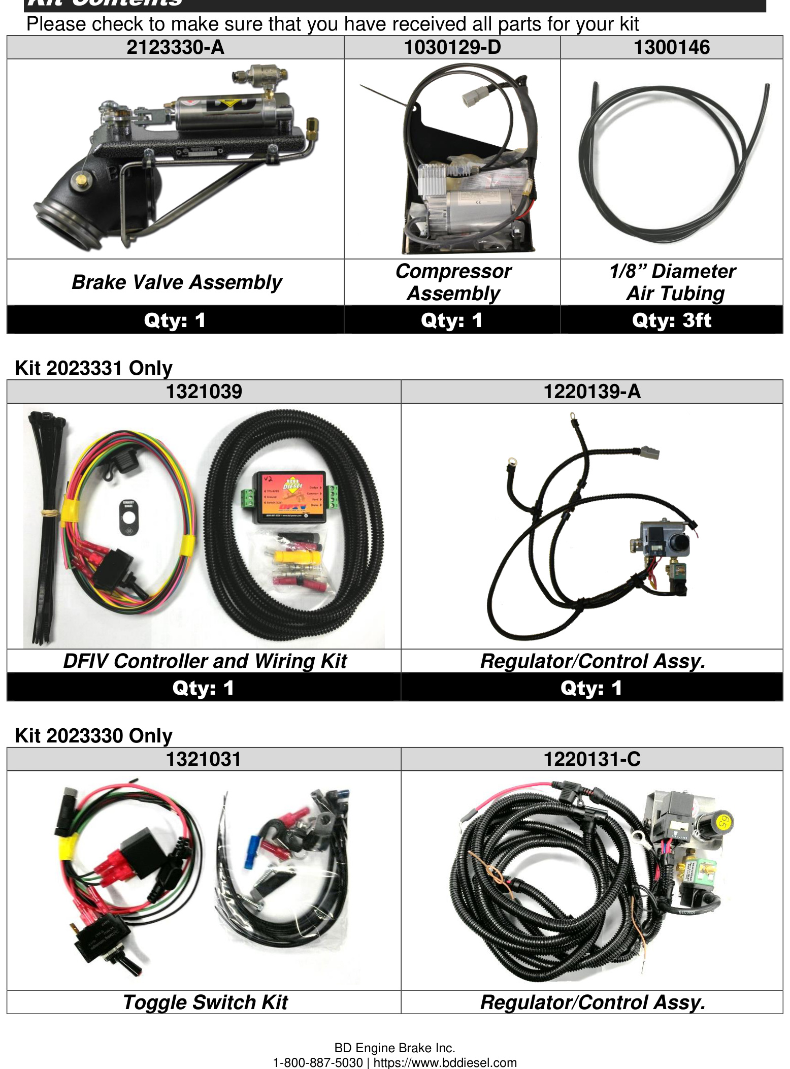 BD Turbo Mount Exhaust Brake kit contents for 2004.5-2007 Dodge Cummins