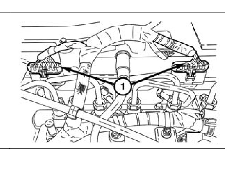 Both fuel injector harness connectors (1) at the cylinder head