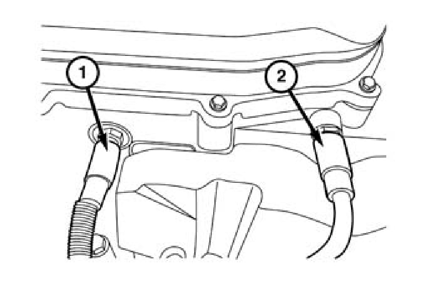 CCV oil drain hoses (1, 2) at the cylinder head cover