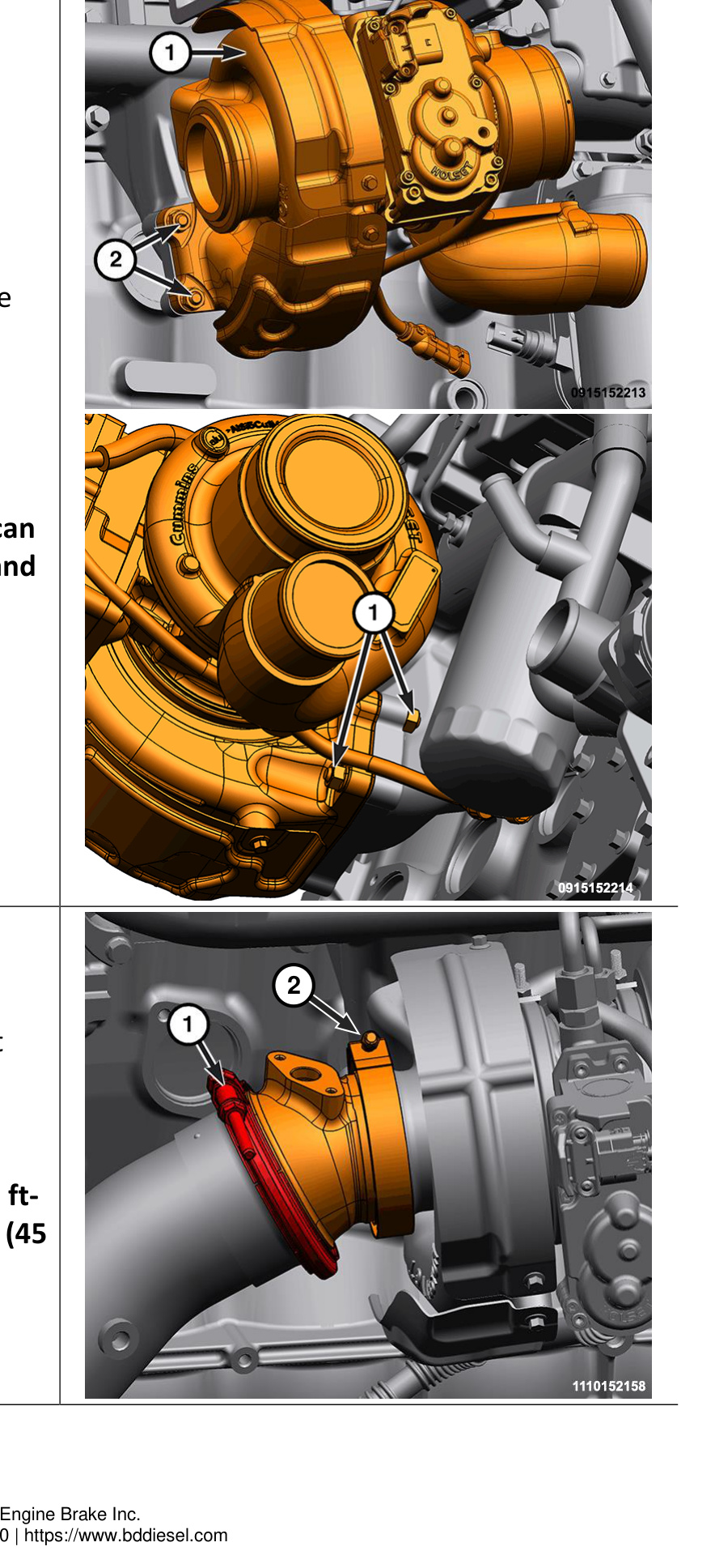Turbocharger mounted to exhaust manifold and exhaust outlet elbow gasket and band clamps