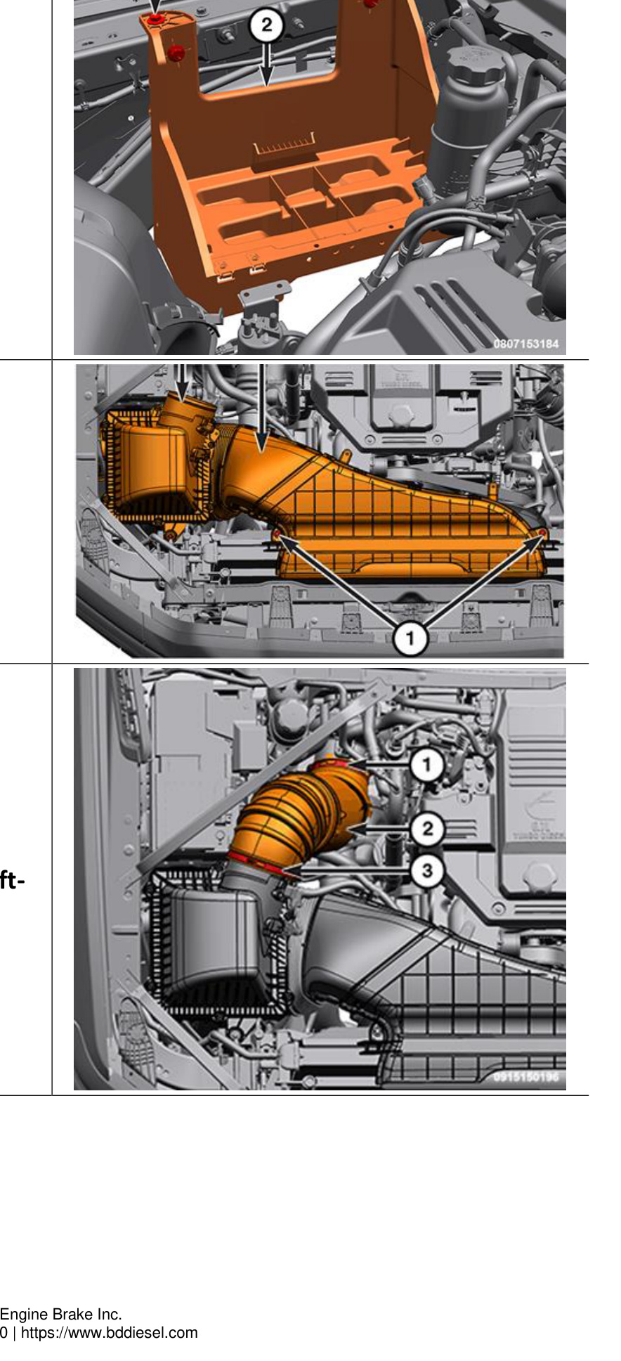 Right battery tray, air cleaner body and air cleaner hose installation