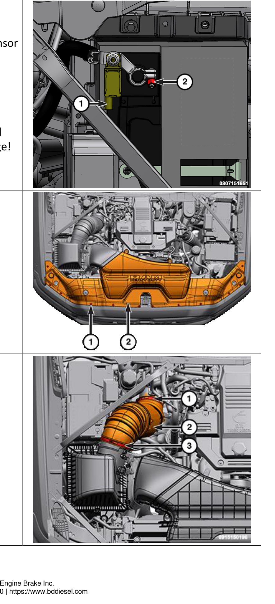 IBS connector and negative battery cables, radiator closure, and air cleaner hose locations