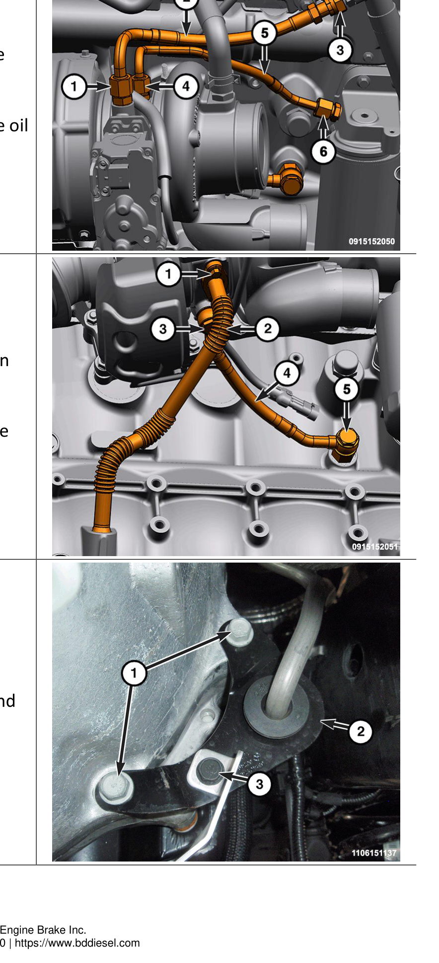 Coolant return line, oil supply line, oil drain tube, coolant supply tube and exhaust isolator