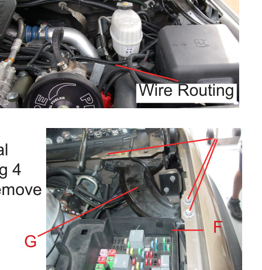 Control module wire routing toward the fuse box and metal support bracket