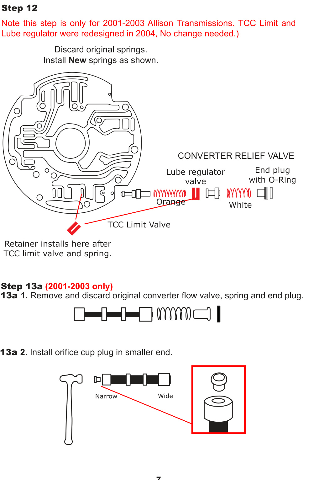 PPE Stage 4 Allison Transmission Kit &ndash; converter relief valve, lube regulator and TCC limit valve spring locations (2001-2003)