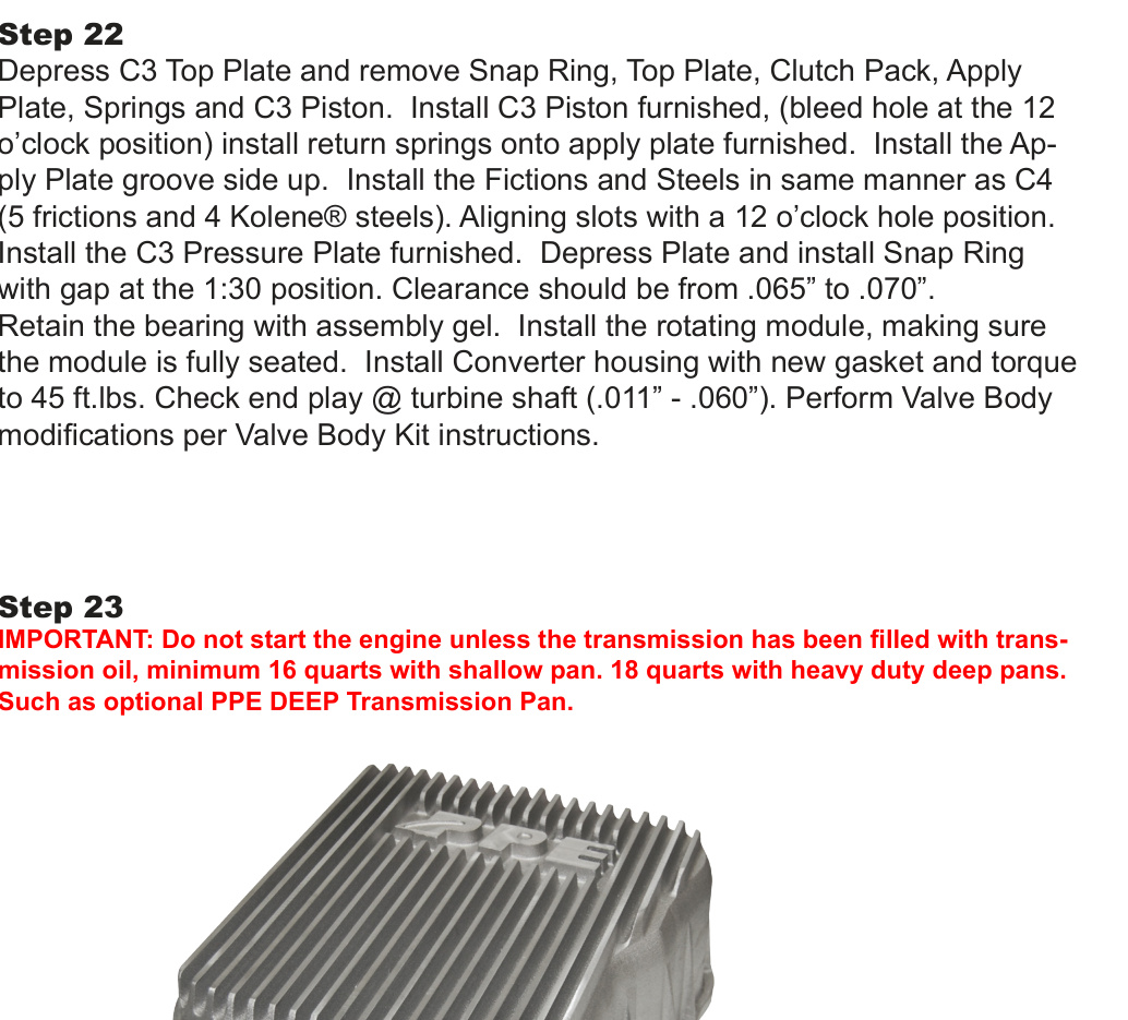 PPE Deep Transmission Pan (Part #1280510) with Allison deep pan filter and installation hardware