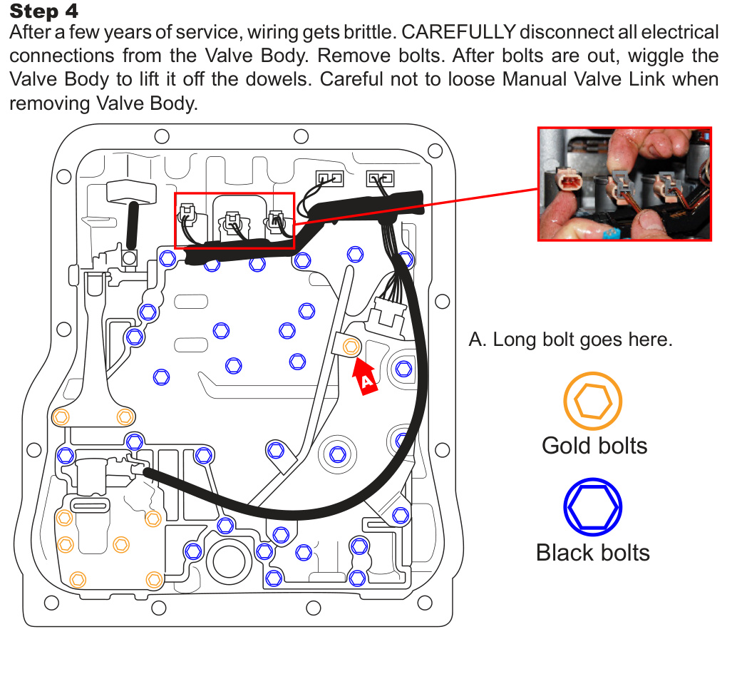 PPE Stage 4 Allison Transmission Kit &ndash; valve body bolt map showing gold and black bolt locations