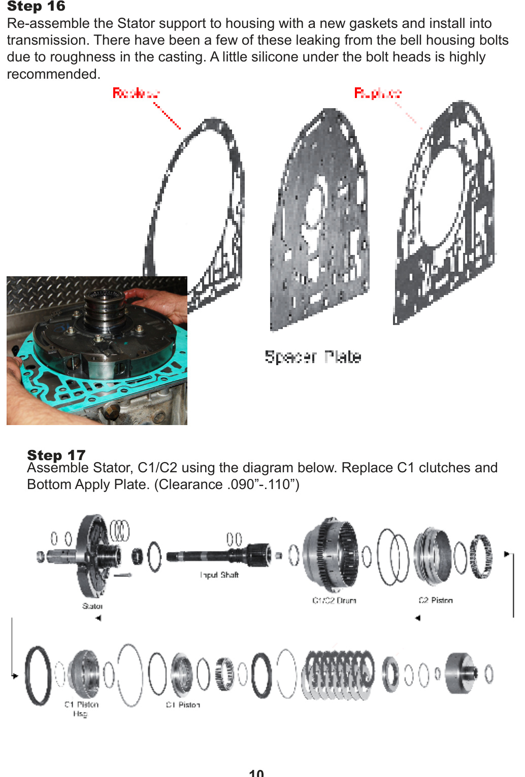 PPE Stage 4 Allison Transmission Kit &ndash; stator support reassembly and C1/C2 stator exploded diagram