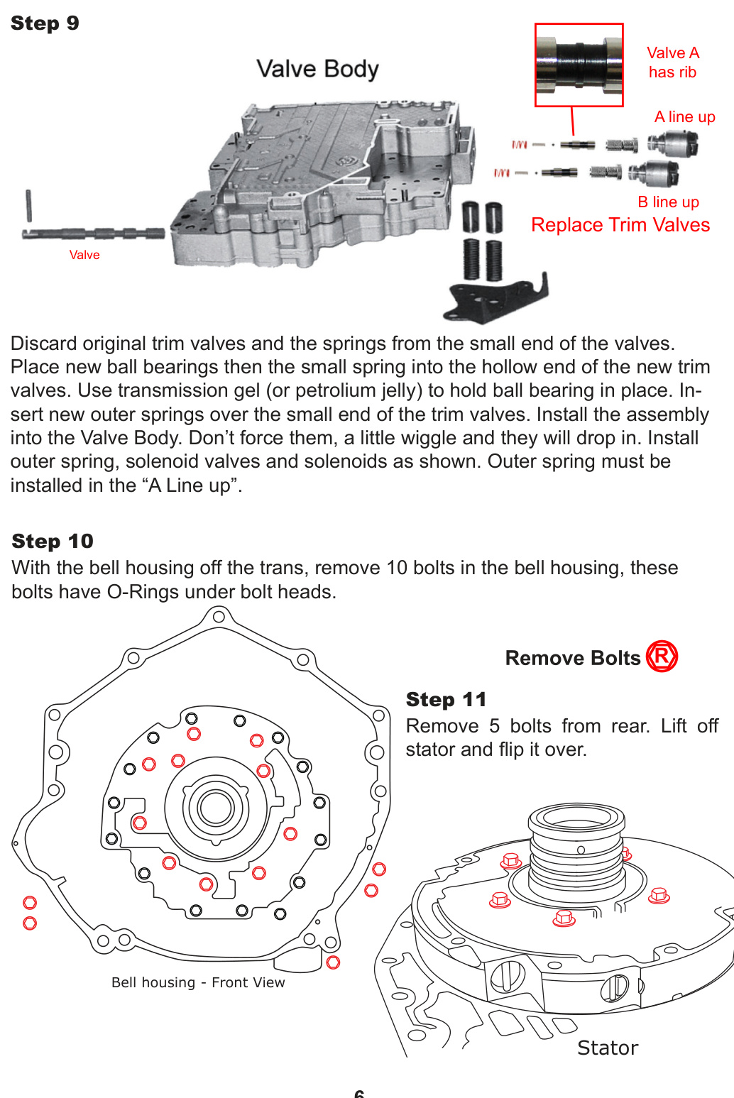 PPE Stage 4 Allison Transmission Kit &ndash; valve body trim valve layout, bell housing bolts, and stator removal