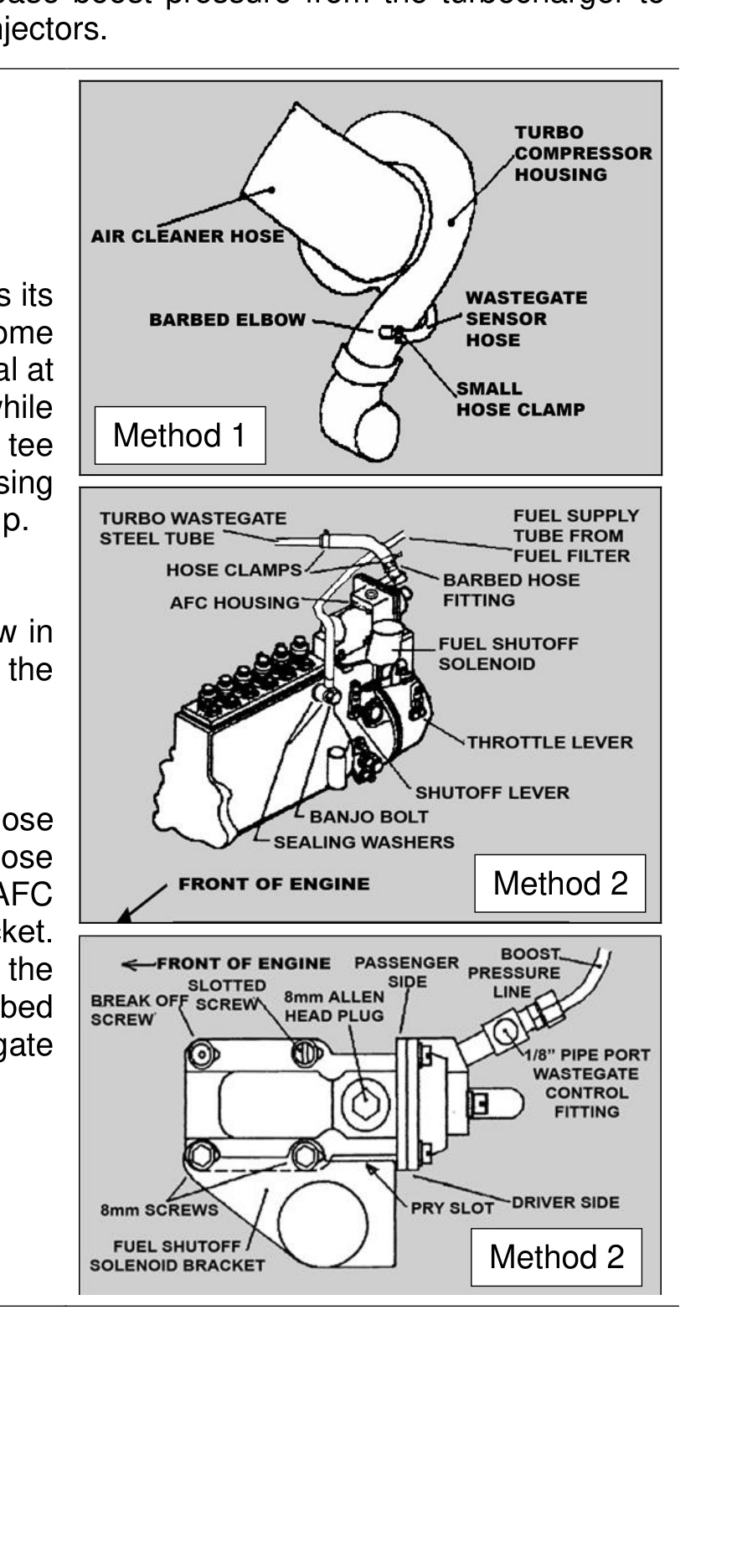 Boost control elbow installation locations for Method 1 and Method 2