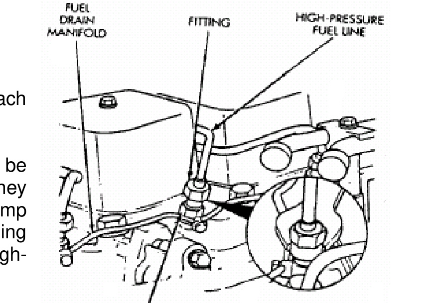 Fuel drain manifold, fitting and high-pressure fuel line at the injector