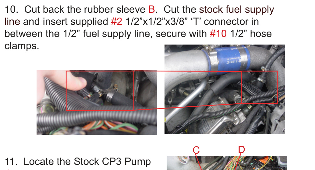 Inlet T connector spliced into the stock 1/2 inch fuel supply line