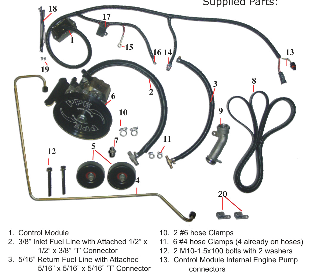 PPE Dual Fueler CP3 Pump Kit for LLY Duramax &ndash; supplied parts diagram with numbered components