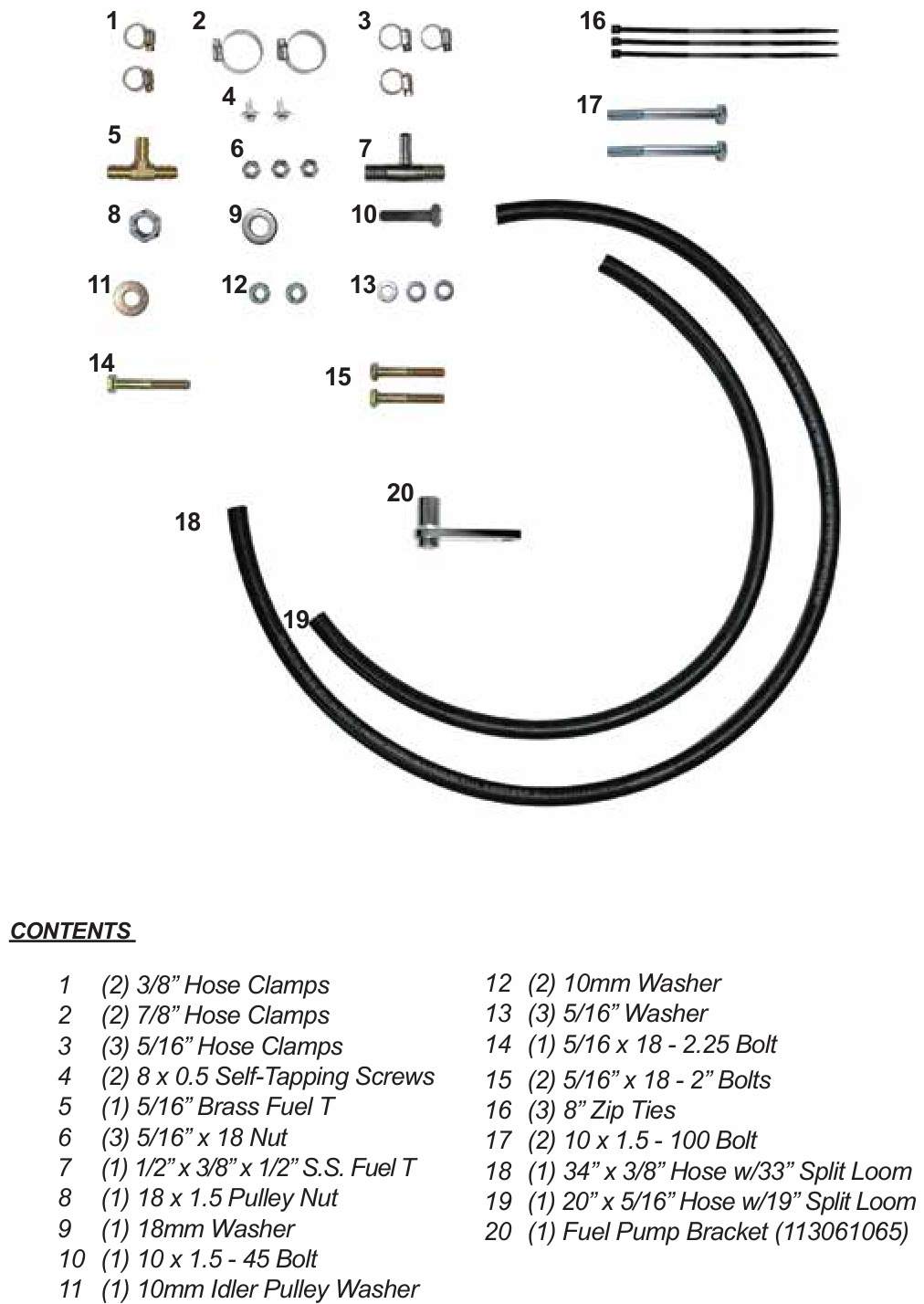 PPE Dual Fueler CP3 Pump Kit Installation &ndash; LBZ/LML Duramax &ndash; Box 1 contents, numbered hardware, clamps, bolts and hoses