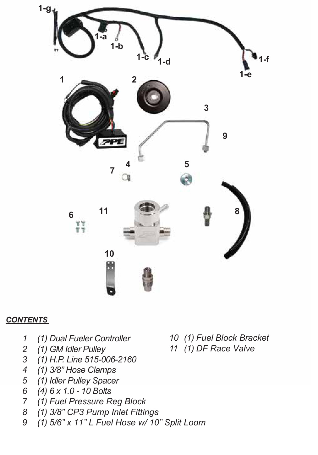PPE Dual Fueler CP3 Pump Kit Installation &ndash; LBZ/LML Duramax &ndash; Box 2 contents, Dual Fueler controller harness, fuel pressure regulator block and DF Race Valve