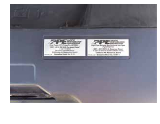 PPE Dual Fueler CP3 Pump Kit Installation &ndash; LBZ/LML Duramax &ndash; CARB smog certification decals placed on the engine shield