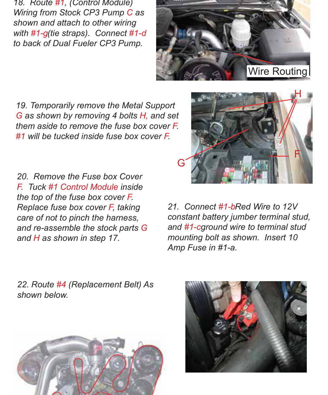 PPE Dual Fueler CP3 Pump Kit Installation &ndash; LBZ/LML Duramax &ndash; controller wiring routing, fuse box cover, 12V and ground connections and belt routing