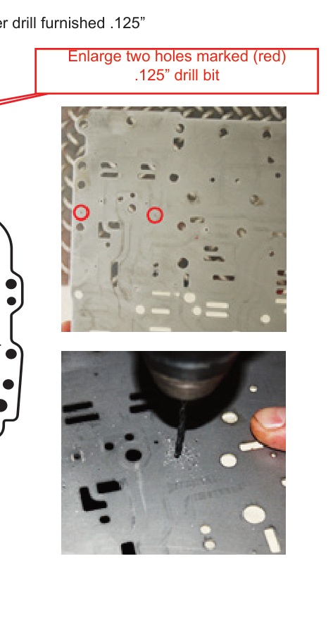 Close-up of the two marked holes and drilling with the .125 inch bit