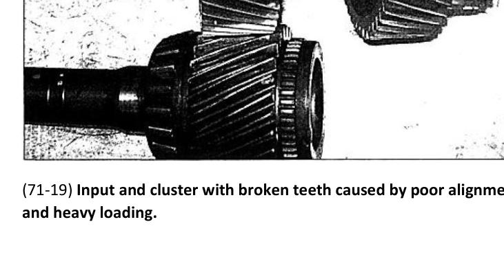 G56 input and cluster gears with broken teeth from poor alignment and heavy loading
