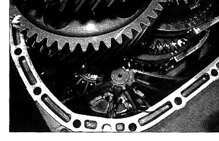 Close-up of the reverse idler gear in the rear half of the G56 case